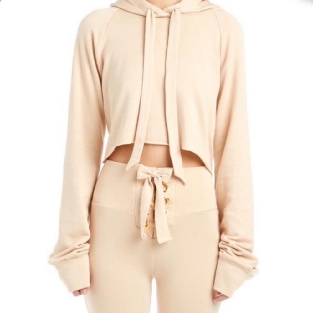 NWOT RARE “Are You Am I” Light Pink/Peach Cropped Hoodie Size XS
